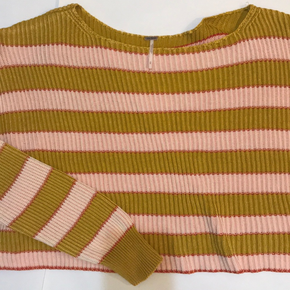Free People Mustard and Pink Striped Sweater M